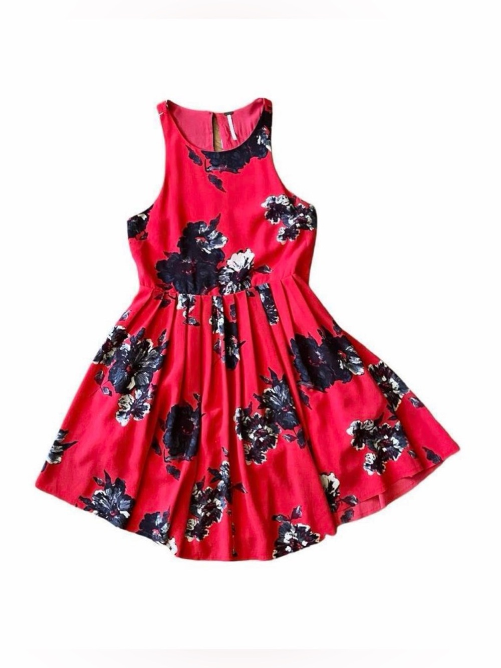 Free People Red Floral Mini Dress Fit Flare 2